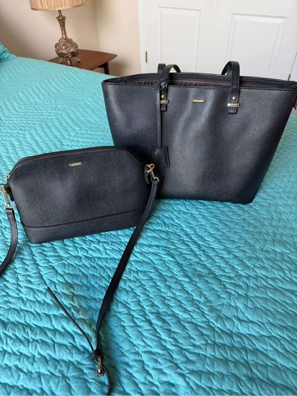 Black Saffiano Tote and Crossbody Bag Set
